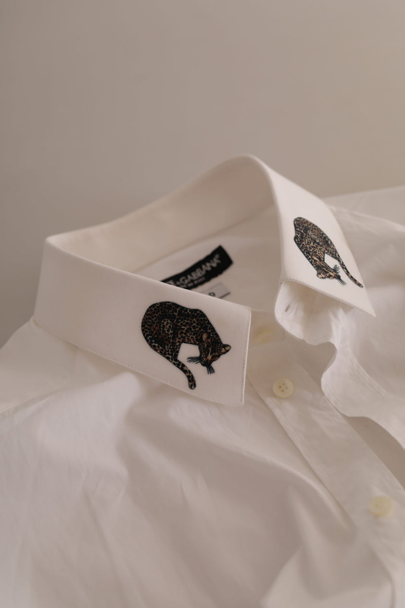 White GOLD Formal Leopard Cotton Dress Shirt