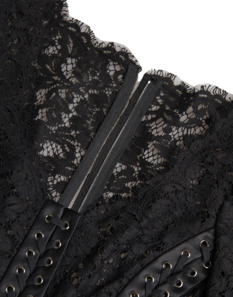 Black Cotton Floral Lace Corset Style Blouse