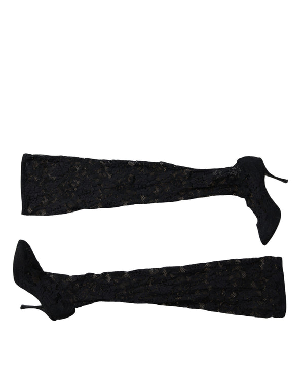 Black Stretch Socks Taormina Lace Boots Shoes