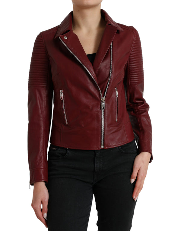 Bordeaux Leather Biker Coat Lambskin Jacket