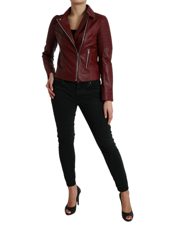 Bordeaux Leather Biker Coat Lambskin Jacket