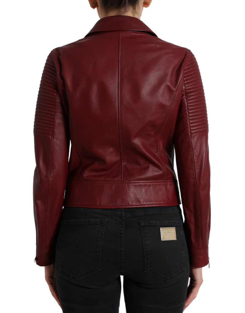 Bordeaux Leather Biker Coat Lambskin Jacket