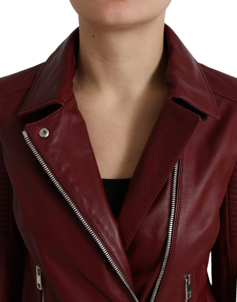 Bordeaux Leather Biker Coat Lambskin Jacket