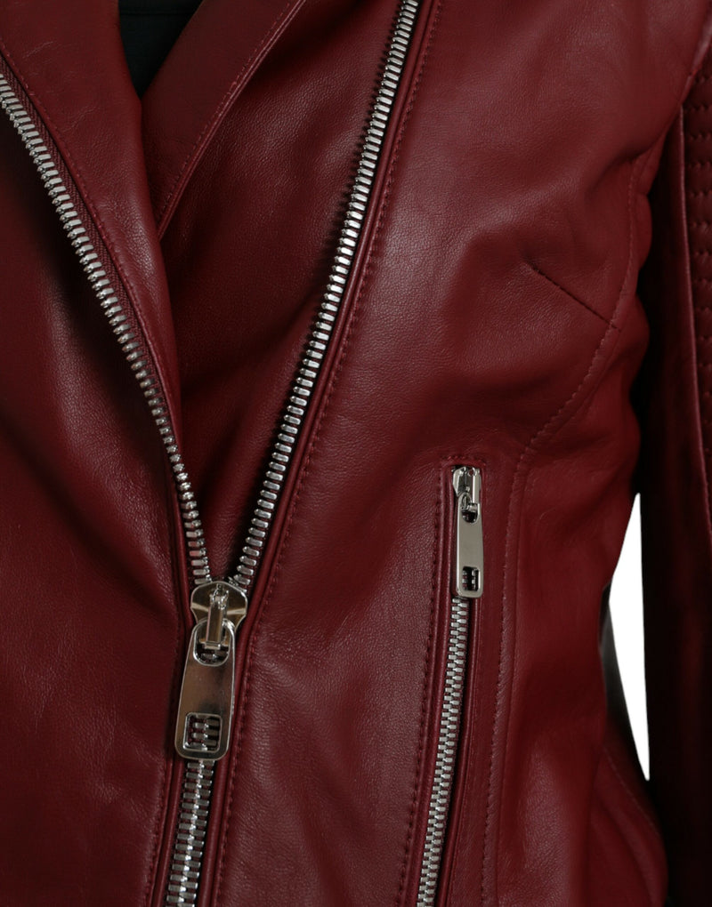 Bordeaux Leather Biker Coat Lambskin Jacket