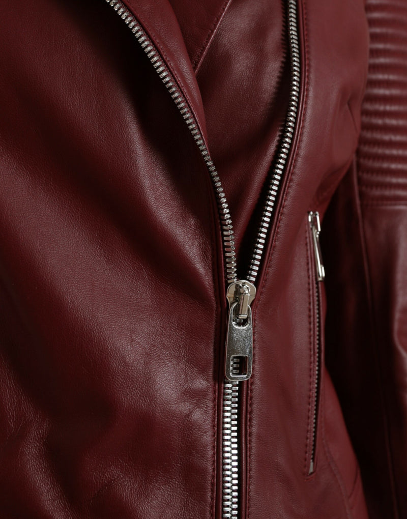 Bordeaux Leather Biker Coat Lambskin Jacket