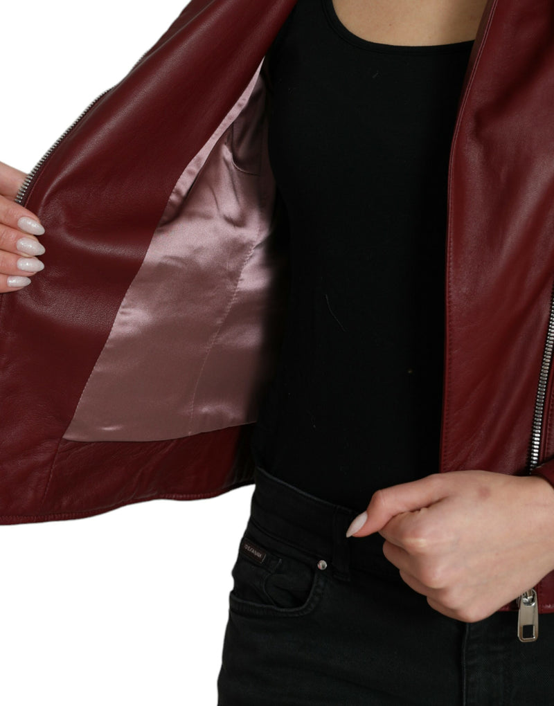 Bordeaux Leather Biker Coat Lambskin Jacket