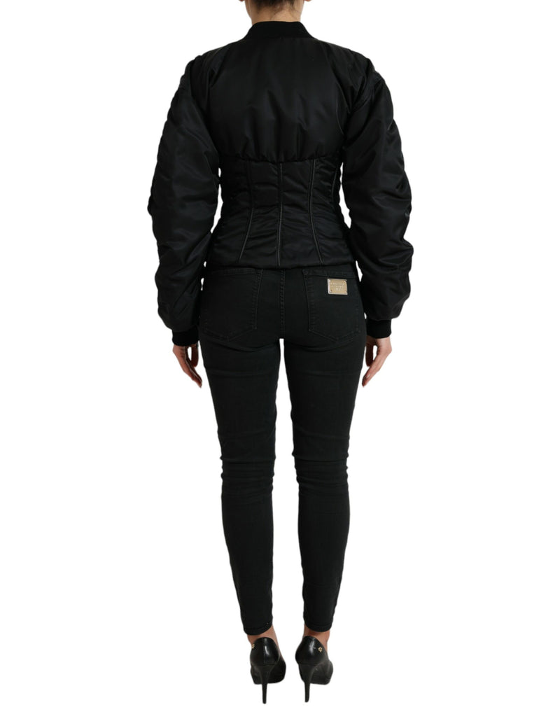 Black Bustier Nylon Full Zip Blouson Jacket