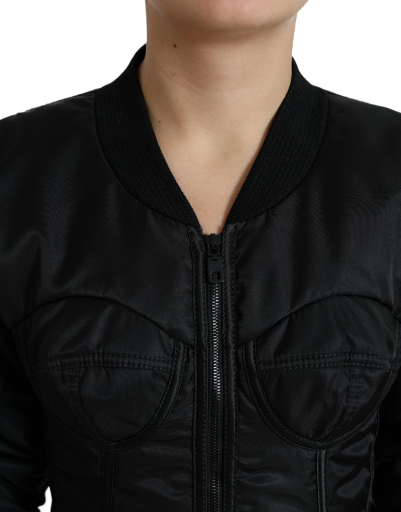 Black Bustier Nylon Full Zip Blouson Jacket