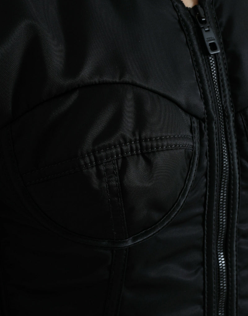 Black Bustier Nylon Full Zip Blouson Jacket