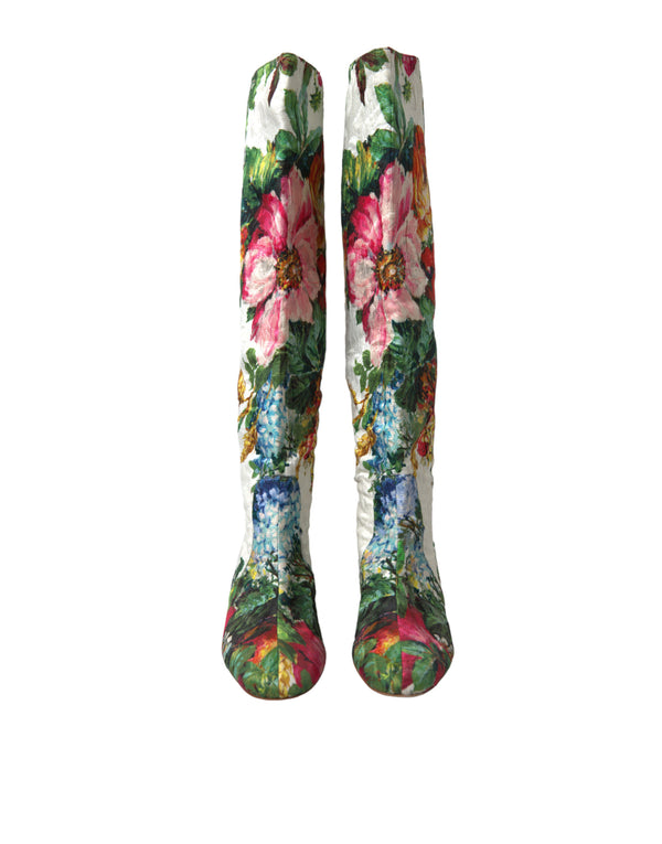 Multicolor Floral Brocade High Boots Shoes