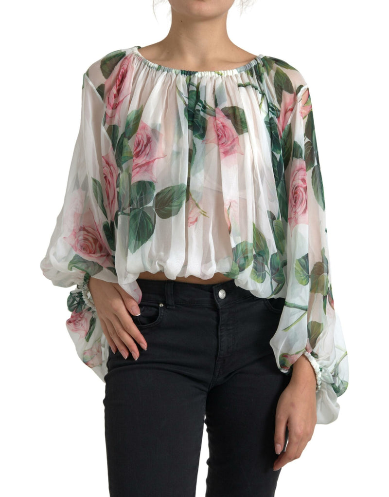 White Rose Silk Sheer Long Sleeve Blouse