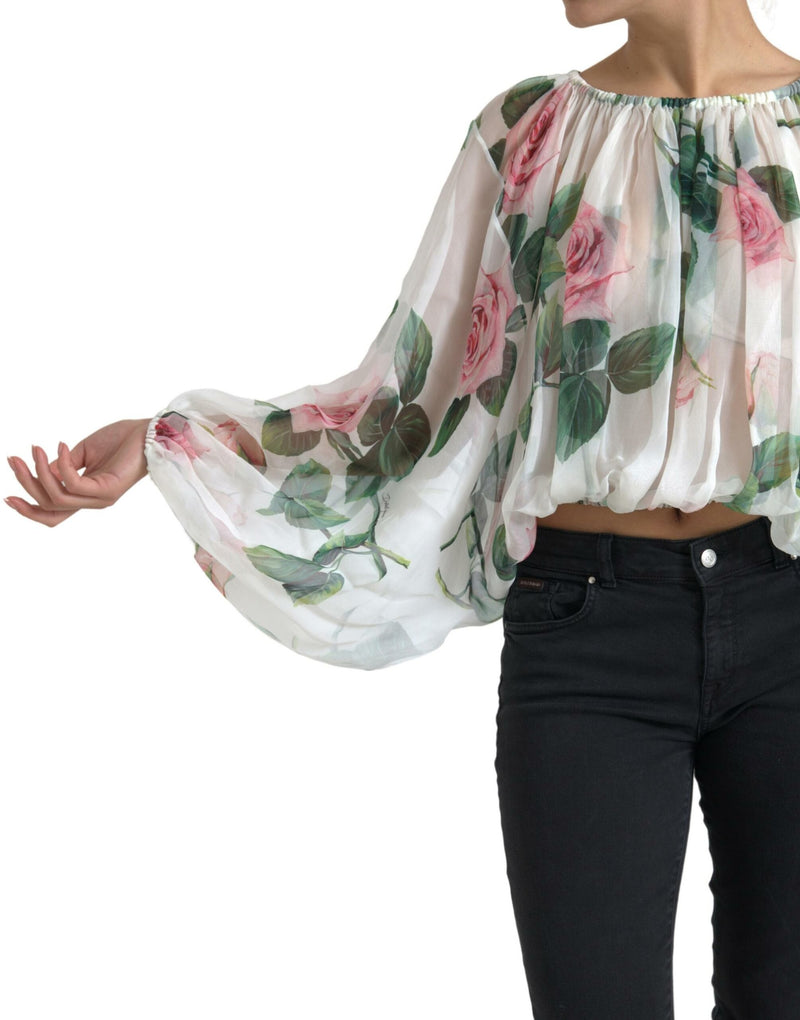 White Rose Silk Sheer Long Sleeve Blouse