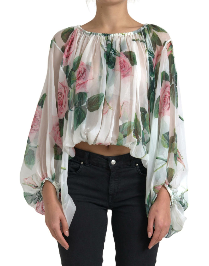 White Rose Silk Sheer Long Sleeve Blouse