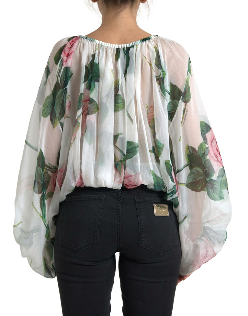 White Rose Silk Sheer Long Sleeve Blouse