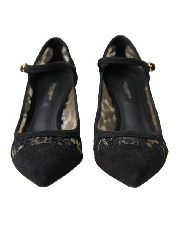 Black Viscose Taormina Lace Pumps Shoes