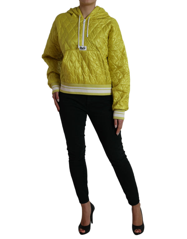 Yellow Nylon Quilted Hooded Pullover Jacket