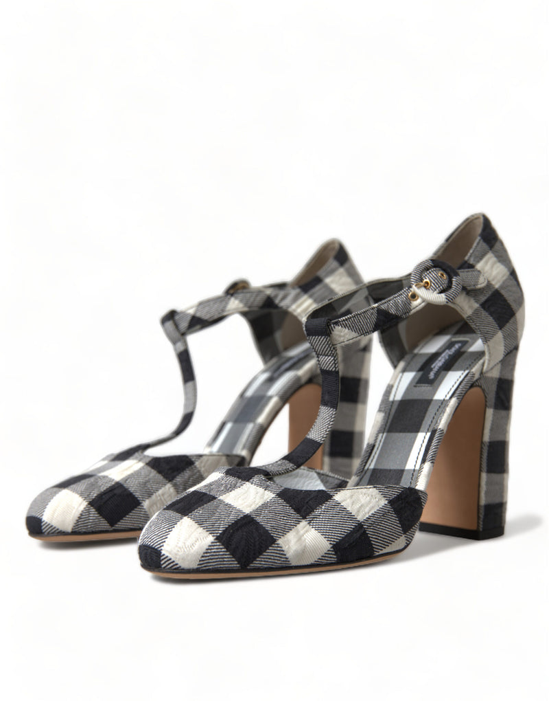 Black White Gingham Brocade Mary Janes Shoes