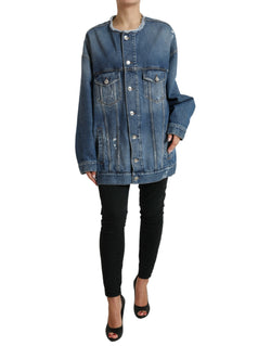 Blue Washed Cotton DENIM Jeans Coat Jacket