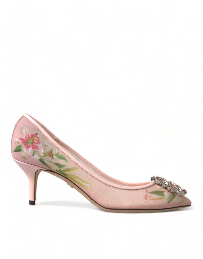 Pink Floral Crystal Heels Pumps Shoes