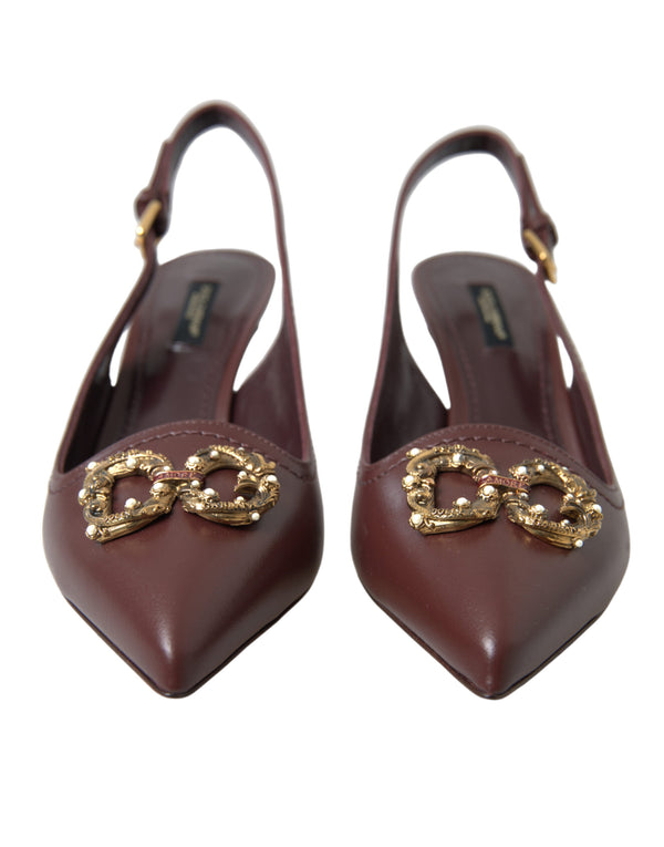 Brown Leather Gold DG Amore Pumps Shoes