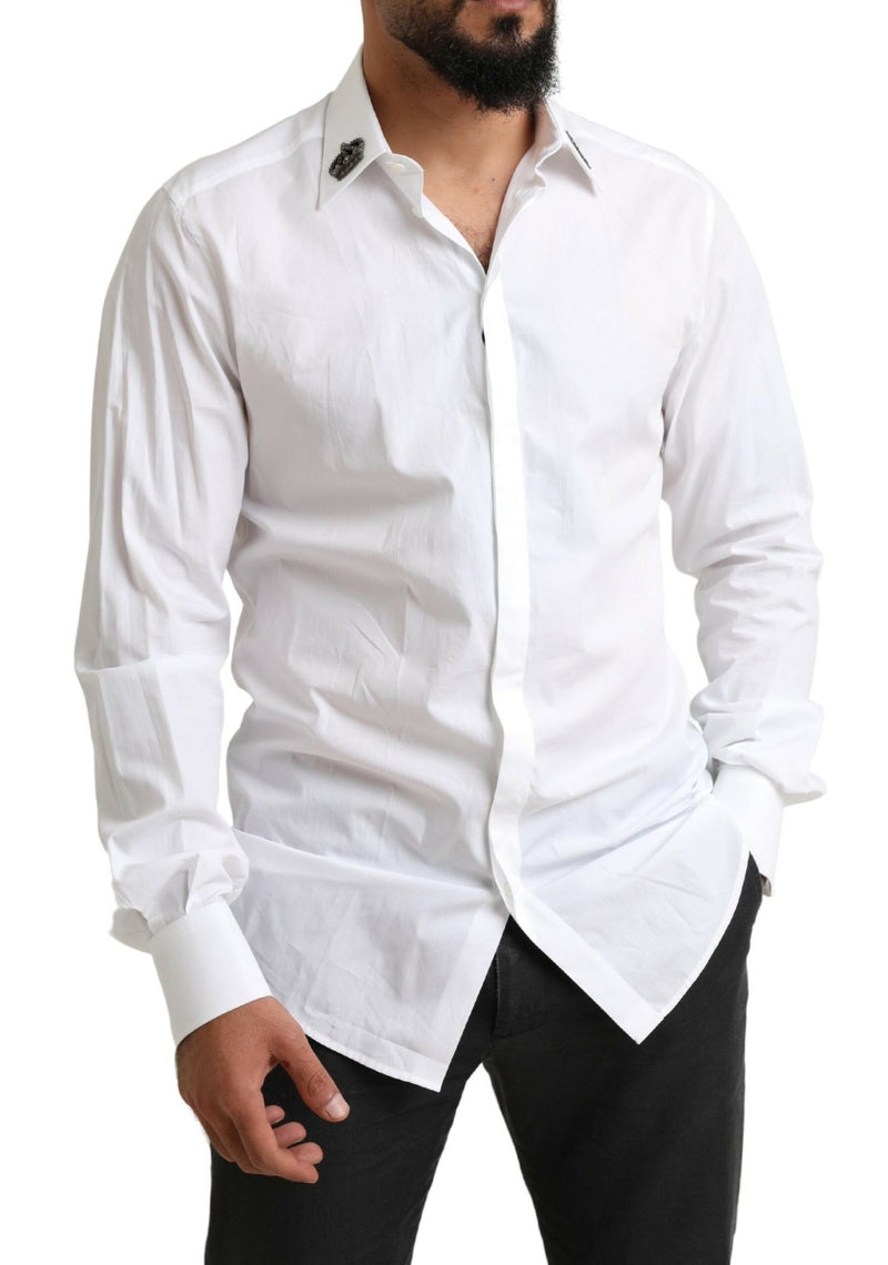 White GOLD Cotton Crown Dress Men Formal Shirt