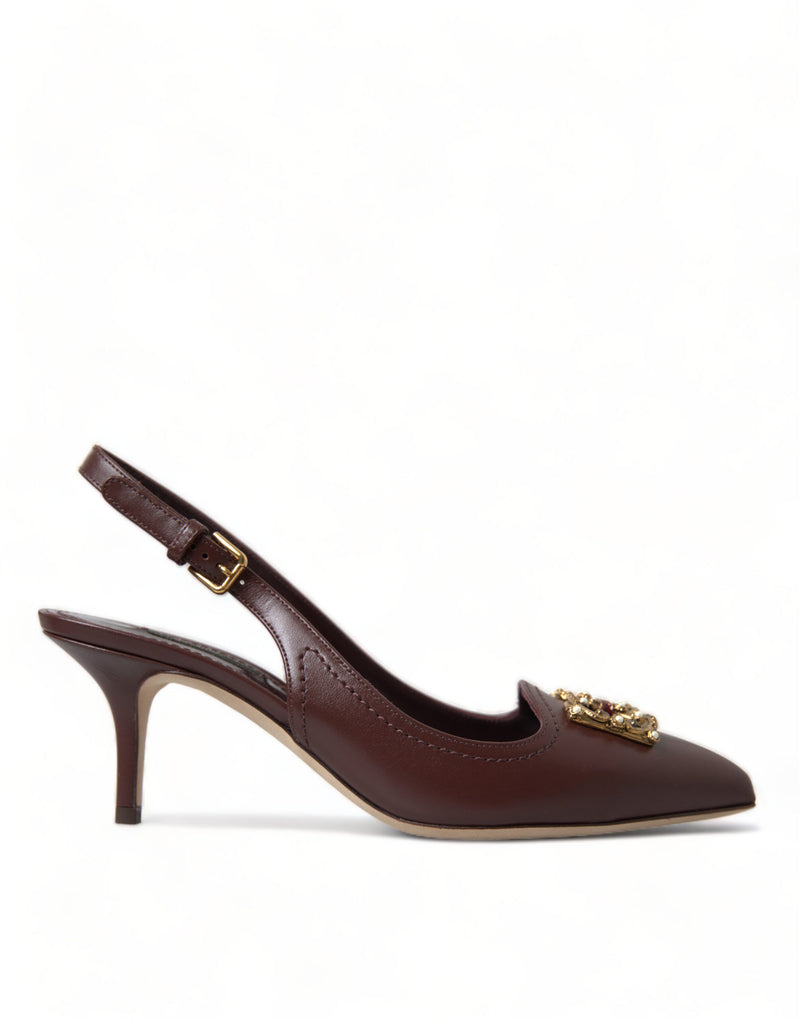 Brown Leather Gold DG Amore Pumps Shoes