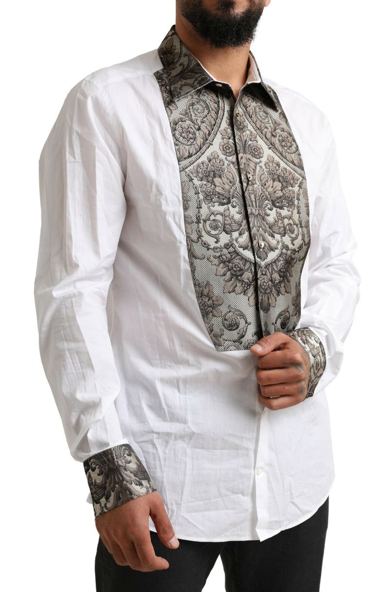 White GOLD Floral Brocade Cotton Formal Shirt