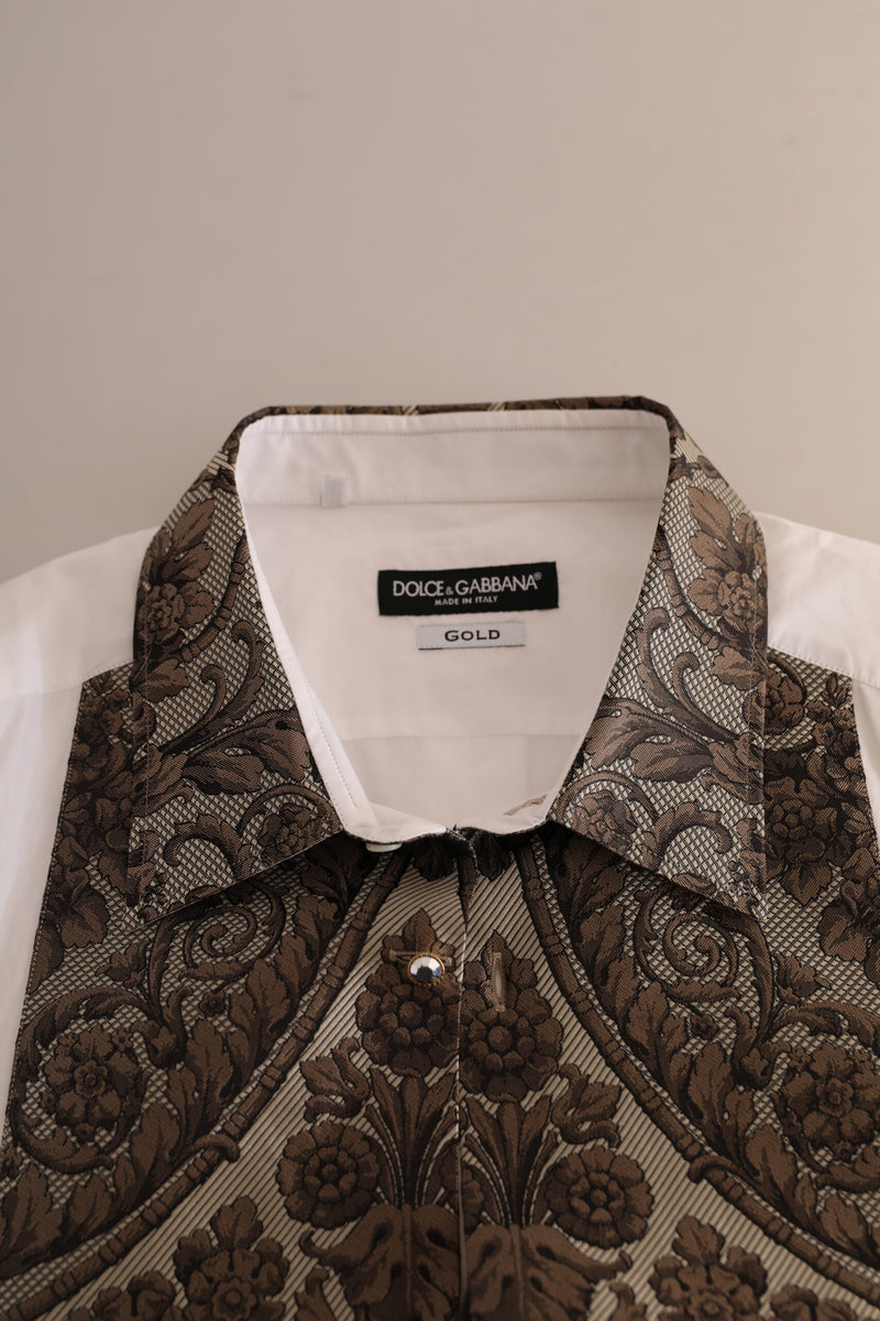 White GOLD Floral Brocade Cotton Formal Shirt