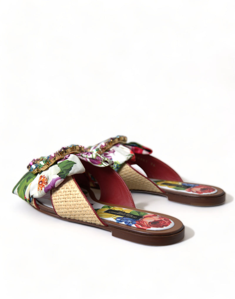 Multicolor Floral Flats Crystal Sandals Shoes