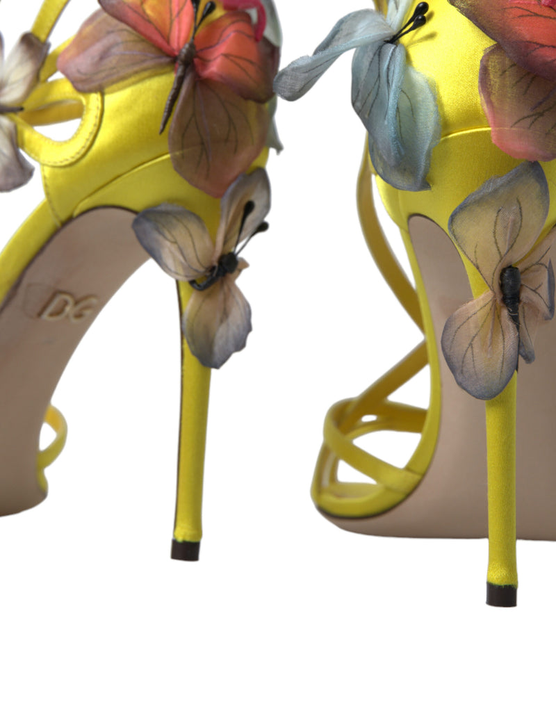 Yellow Flower Satin Heels Sandals Shoes