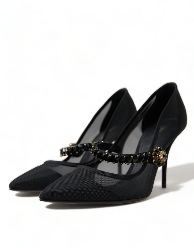 Black Mary Jane Crystals Heels Pumps Shoes