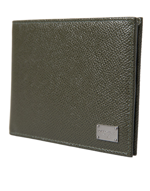 Olive Green Calfskin Leather Bifold Card Holder Wallet