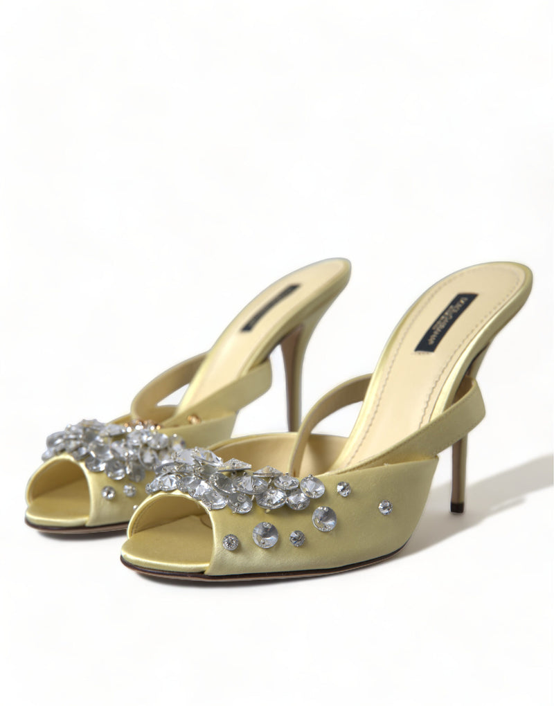 Yellow Satin Crystal Mary Janes Sandals