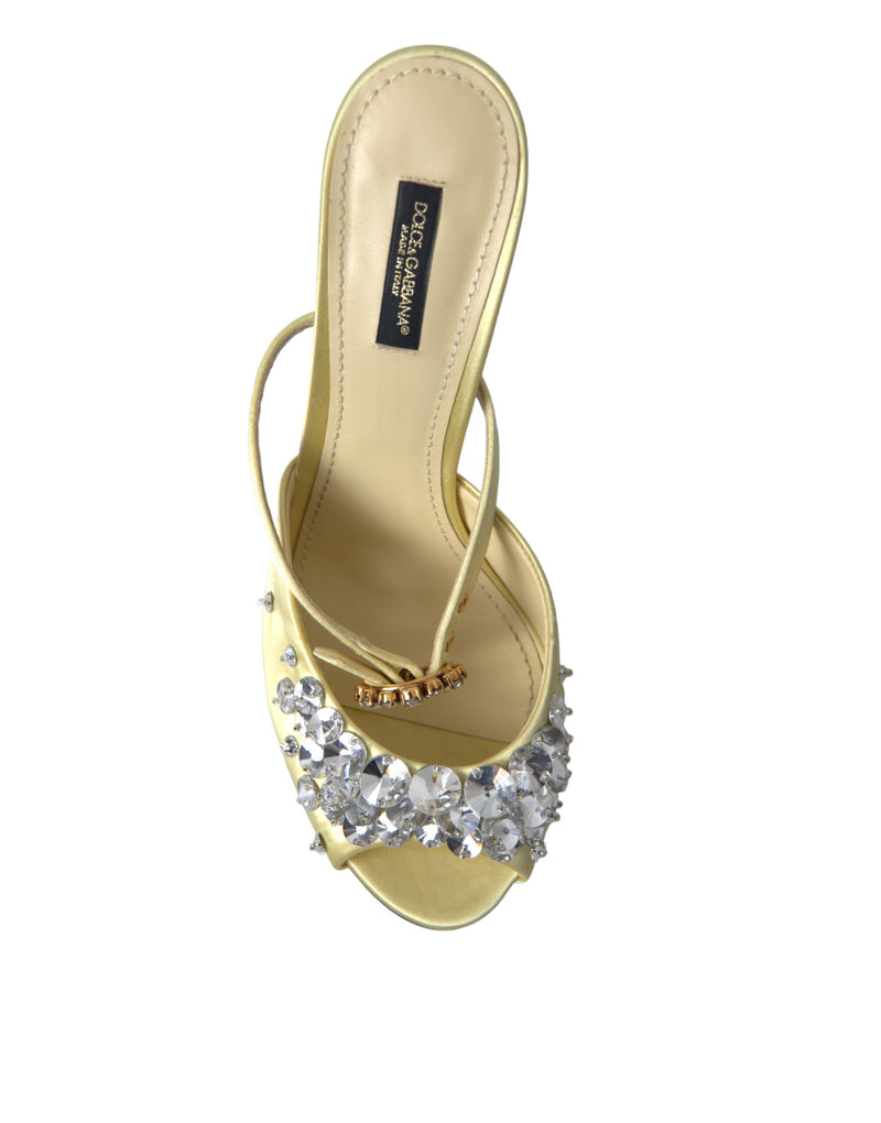 Yellow Satin Crystal Mary Janes Sandals