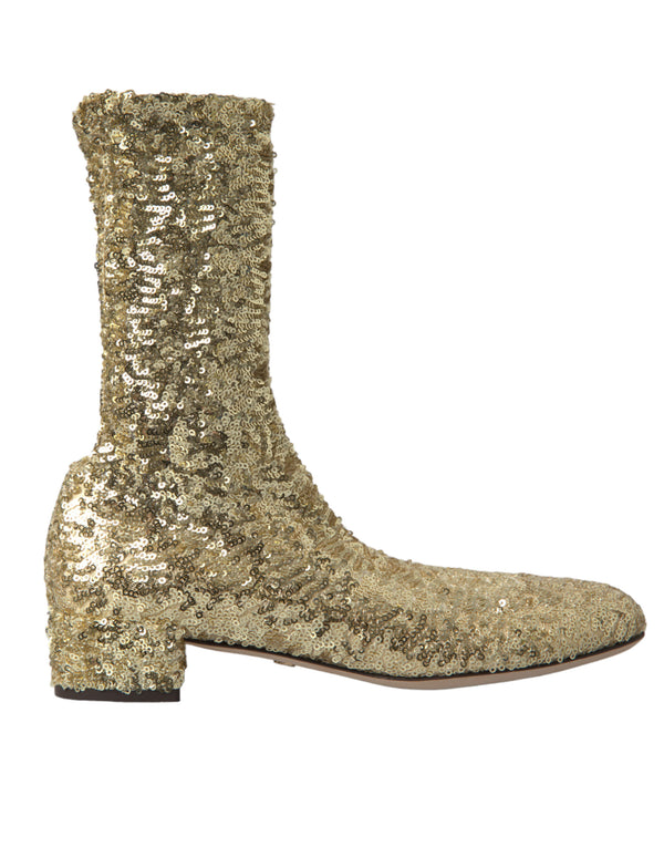 Gold Sequined Short Boots Stretch Shoes