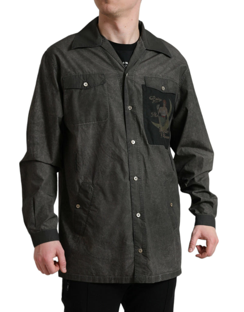 Dark Gray Cotton Collared Long Sleeves Shirt