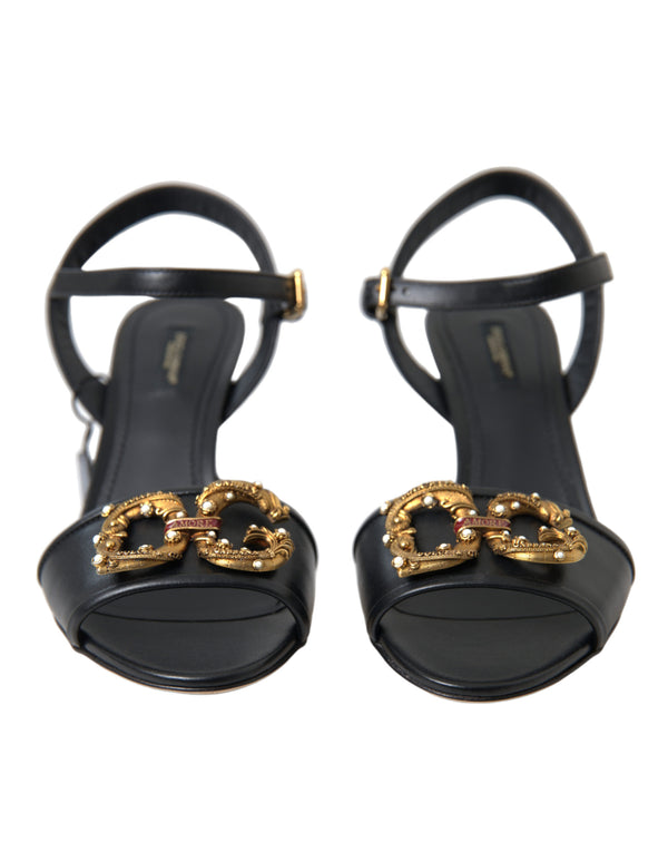 Black DG Amore Leather Heels Sandals Shoes