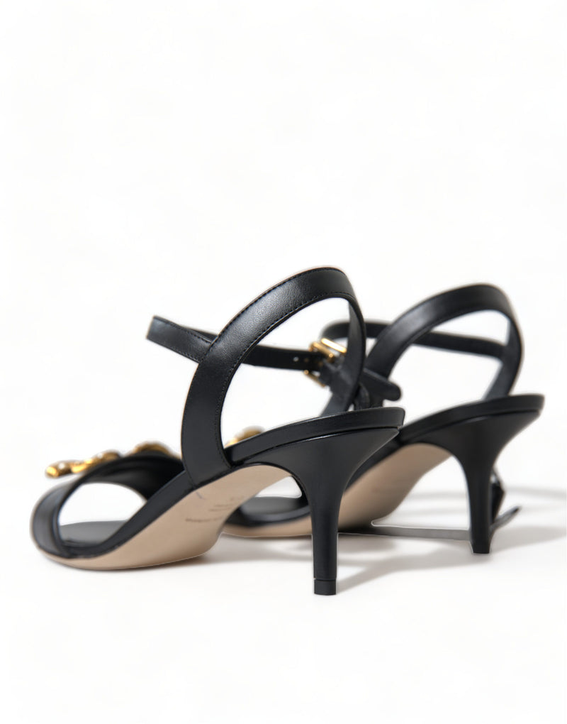 Black DG Amore Leather Heels Sandals Shoes