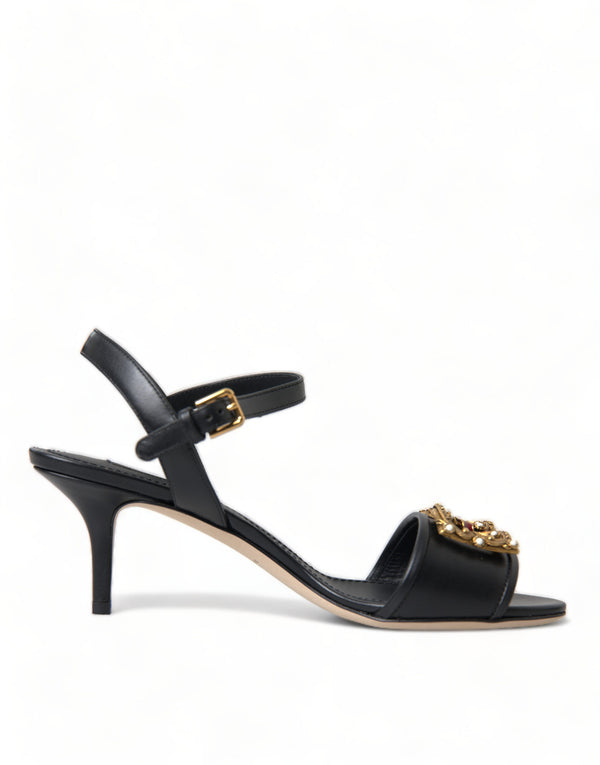 Black DG Amore Leather Heels Sandals Shoes