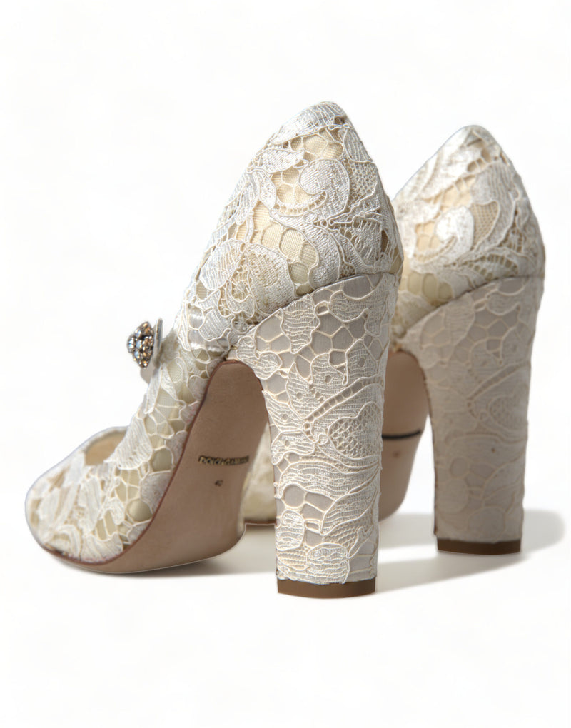 White Lace Crystals Heels Sandals Shoes