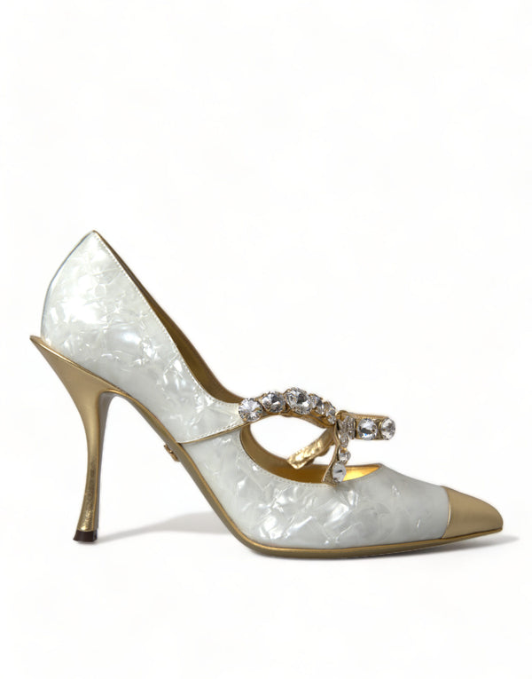 White Mary Jane Crystal Pearl Pumps Shoes