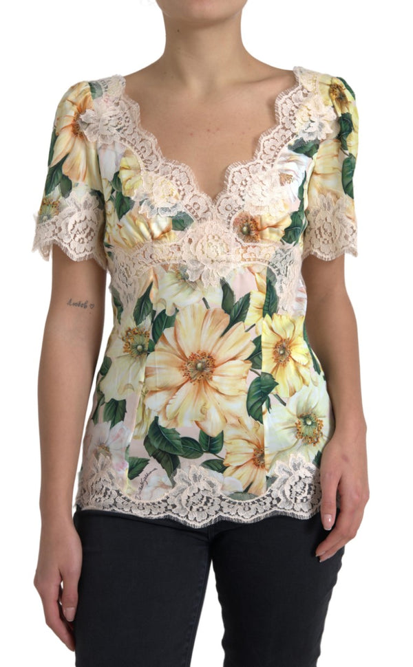 Multicolor Floral Lace V Neck Blouse