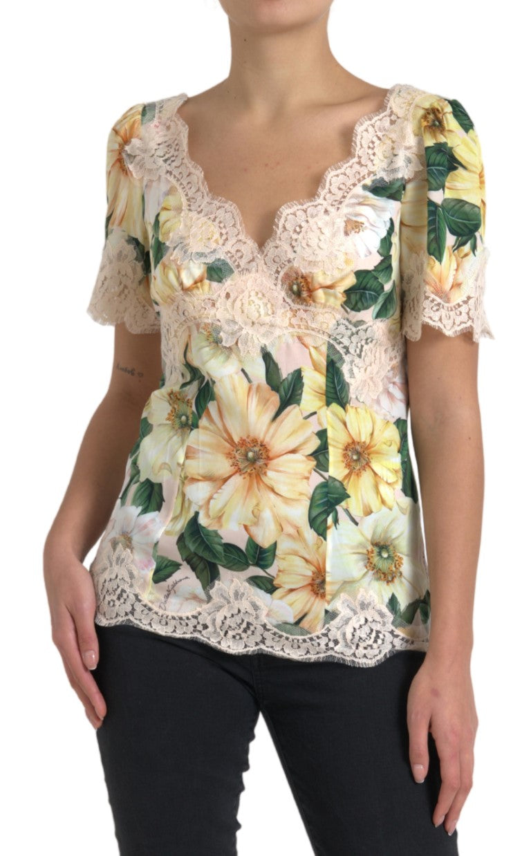 Multicolor Floral Lace V Neck Blouse