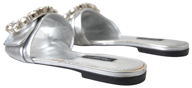 Silver Crystal Embellished Slides Flat Shoes