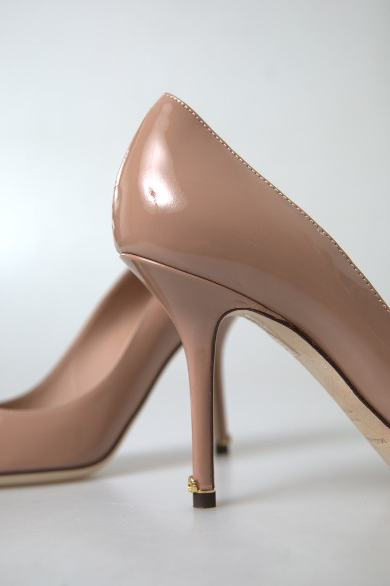 Beige Leather Pumps Patent Heels Shoes