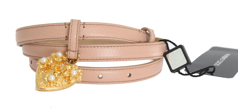 Beige Leather MAMMA Gold Heart Belt