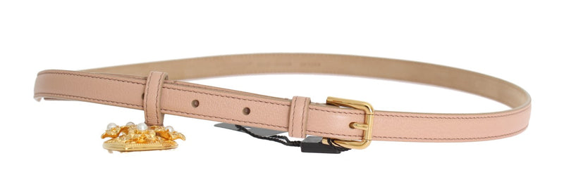 Beige Leather MAMMA Gold Heart Belt