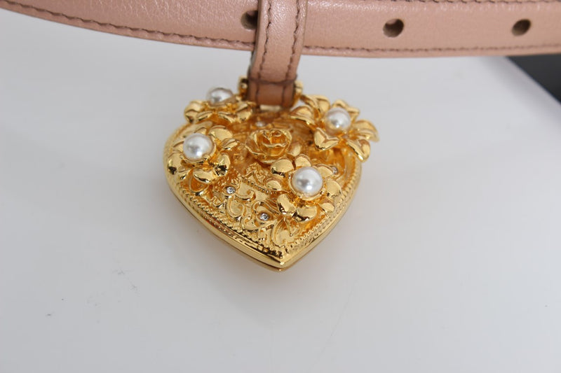 Beige Leather MAMMA Gold Heart Belt