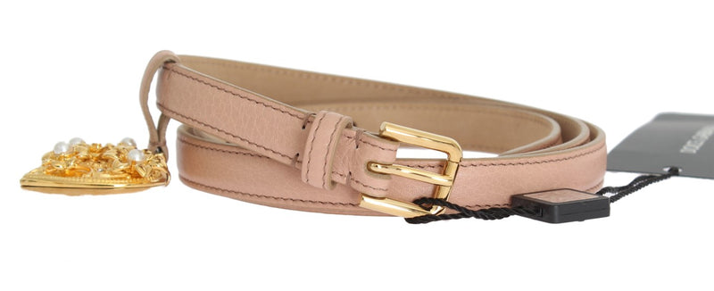 Beige Leather MAMMA Gold Heart Belt