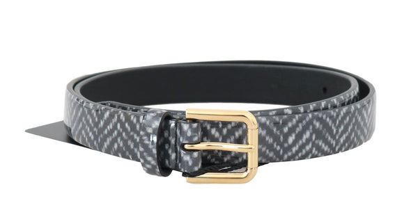 Black White Chevron Pattern Leather Belt